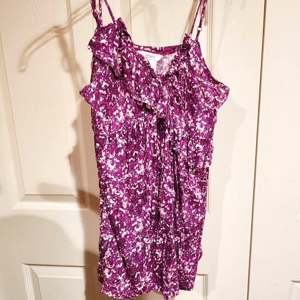 Candie's Camisole Top with Ruffle and Tie-Spaghetti Straps